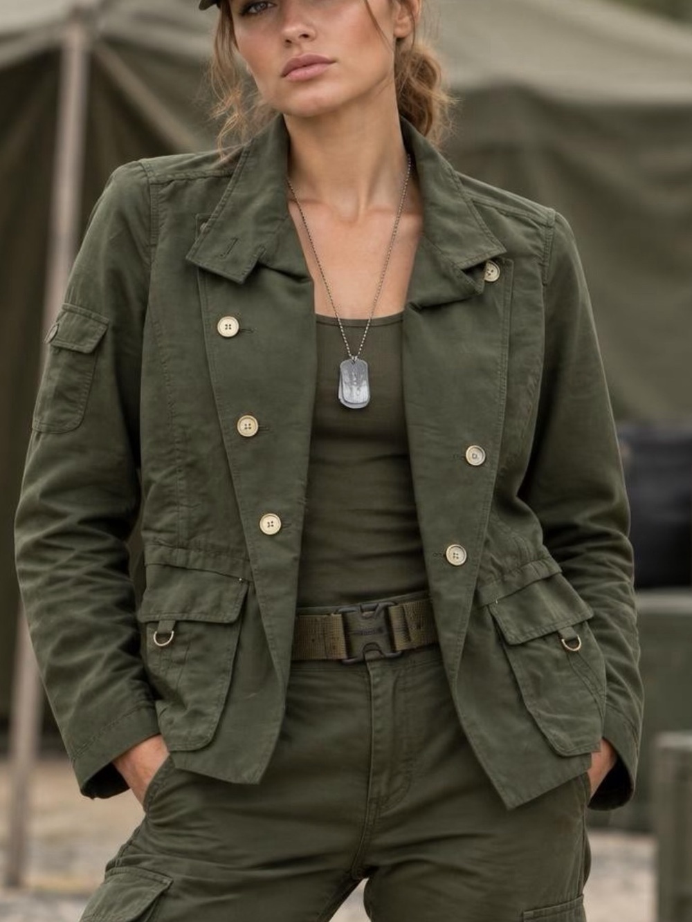 Daughters of the liberation Women's Olive Utility Blazer- Military-Inspired